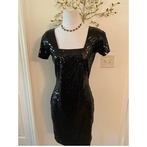 90s Cache Sequin Dress Black Size Small Wedding, Formal Attire Prom